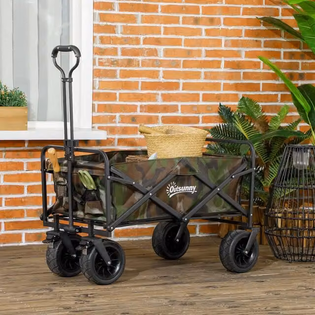 OUTSUNNY Foldable Garden Utility Wagon with Carry Bag, Green