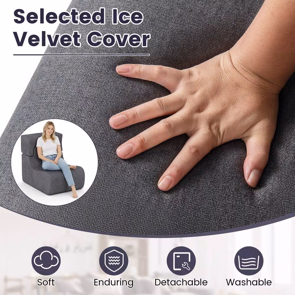 Costway Grey Velvet Soft Floor Chair and Lazy Sofa with Detachable Headrest – 6