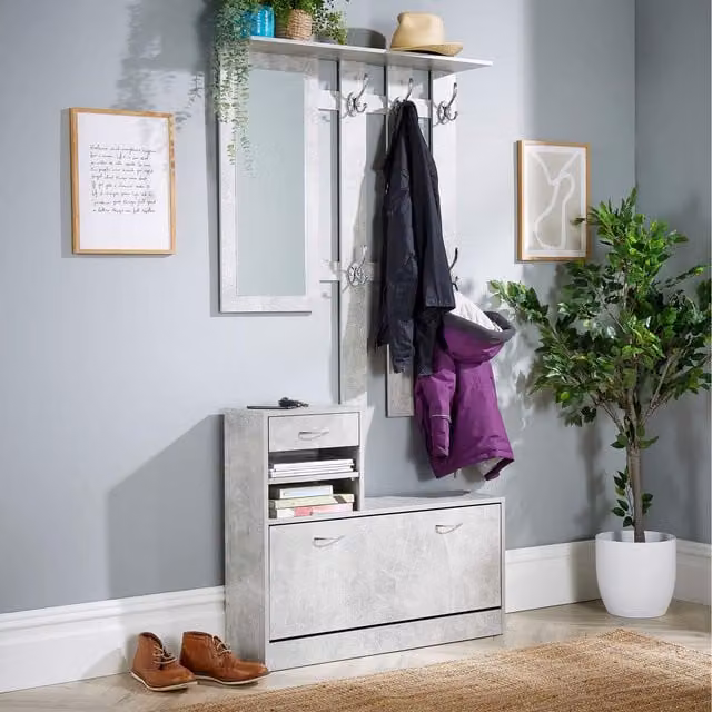 Home Source Darfield Wall Mounted Coat Rack in Grey