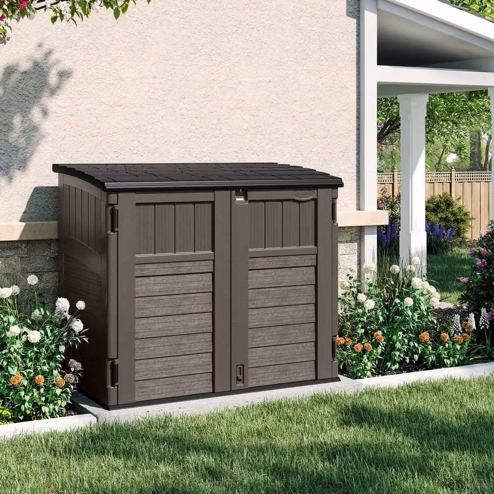 Rowlinsons Stow-Away Resin Bin Store in Stone Grey, W: 135 cm, D: 83 cm, H: 116 cm – 2