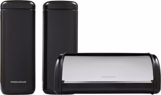 Morphy Richards Black Large Bread Bin and Small Cannisters Bundle