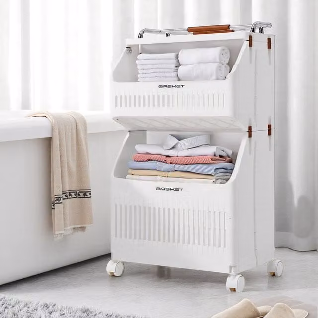 Lifeideas Collapsible Plastic Laundry Trolley in White, Height: 72 cm