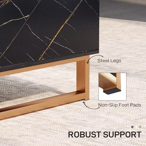 HOMCOM Modern Black and Gold Rectangular Coffee Table with Metal Frame – 6