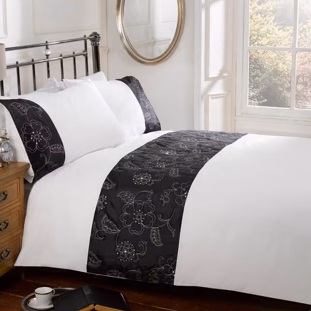 Rapport Home Megan Floral Taffeta Duvet Cover Set, White, 200 x 200 cm