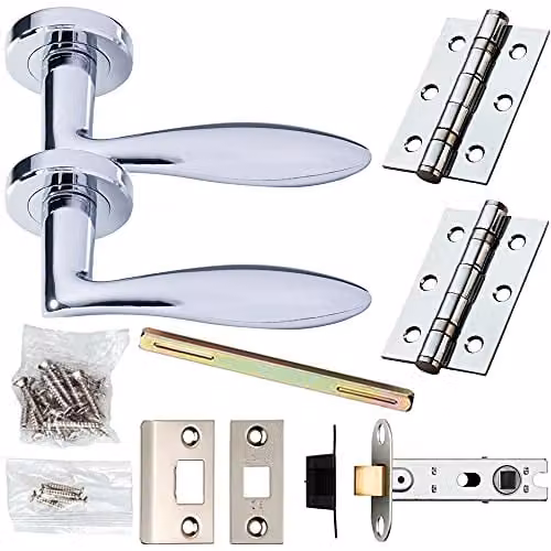 Loops Chrome Modern Smooth Scroll Door Handle and Latch Pack with Screwless Round Rose