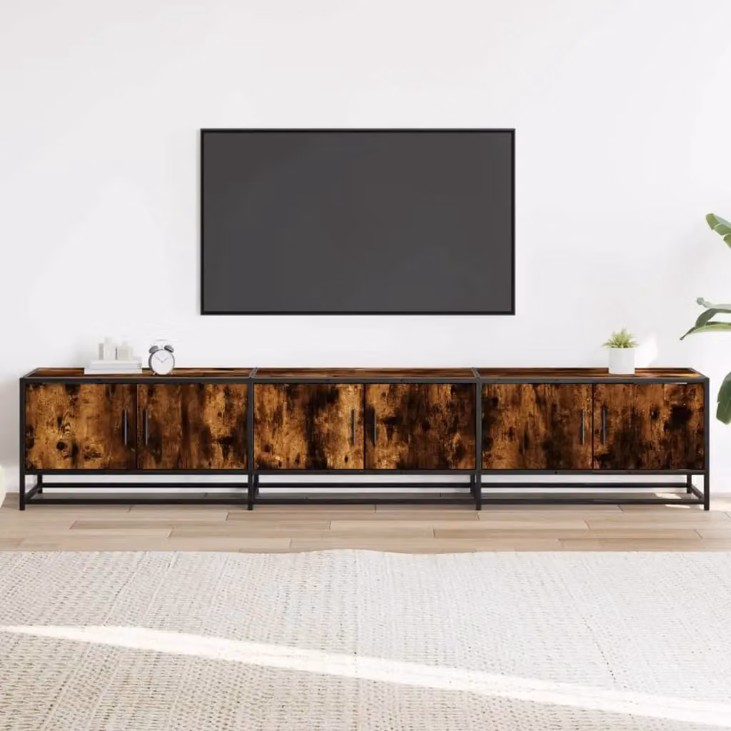 Berkfield Home Industrial TV Cabinet in Smoked Oak Brown, W: 210 cm, D: 41 cm, H: 41 cm – 3