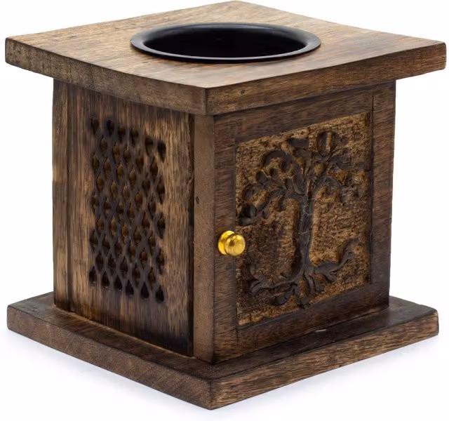 KDMD Large Mango Wood Tree of Life Tealight Box Burner in Brown