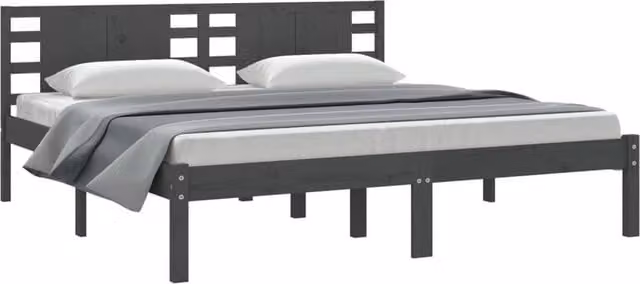 Berkfield Home Beautiful Bed Frame in Grey Solid Pine, W/D/H: 200 x 100 x 206 cm