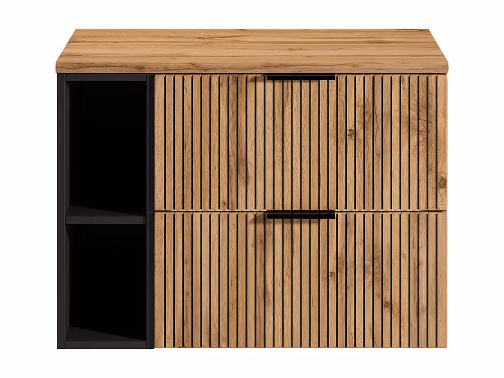 Vente-unique Striped Wall-Mounted Vanity Unit with Niches in Black, W80 x D46 x H57 cm – 2