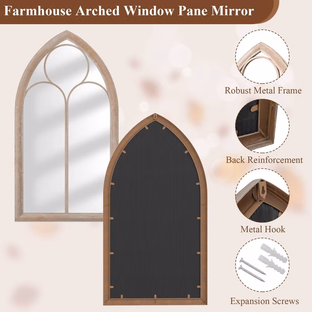 Costway Farmhouse Window Pane Wall Mounted Mirror in Grey – 4