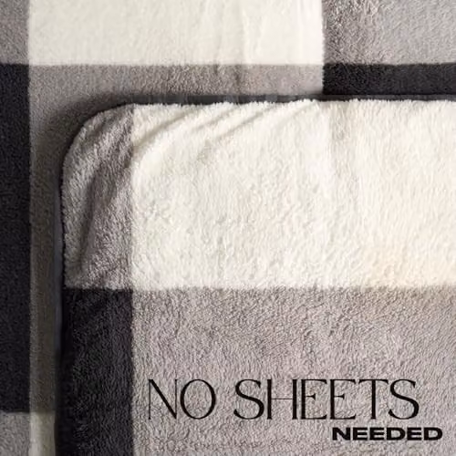 OHS Gingham Teddy Fleece Coverless Double Duvet and Pillowcase Set, 10.5 Tog, Grey, W/D/H: 200 x 200 cm – 4