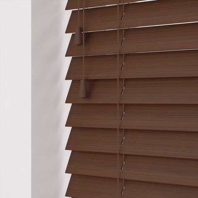 NewEdgeBlinds Fine Grain Faux Wood Venetian Blinds with Cord in Brown, Width: 250 cm
