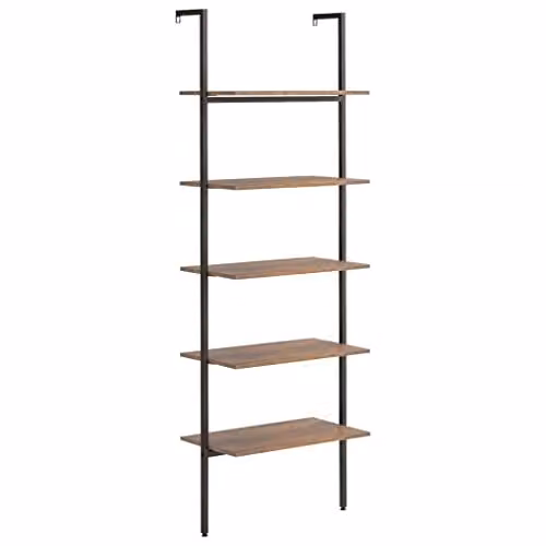 vidaXL 5-Tier Industrial Ladder Shelf in Dark Brown and Black, W/D/H: 64 x 35 x 185 cm – 1