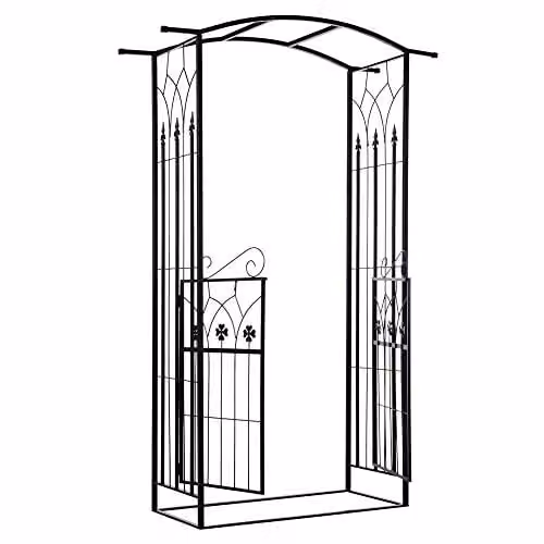 Outsunny Garden Entrance Arch Bench with Rose Trellis in Black – 1