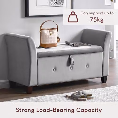 Vida Designs Seville Storage Ottoman in Grey Velvet, W/D/H: 120 x 45 x 60 cm – 4