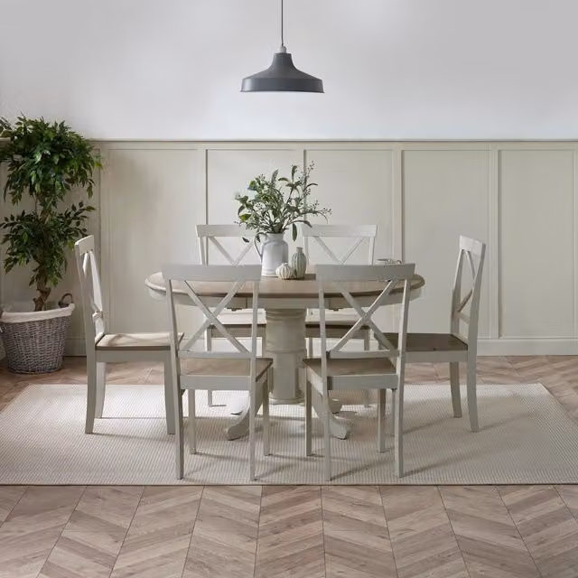 FurnitureboxUK Padstow Round Wooden Extending Dining Table and 6 Millford Chairs in Grey – 1