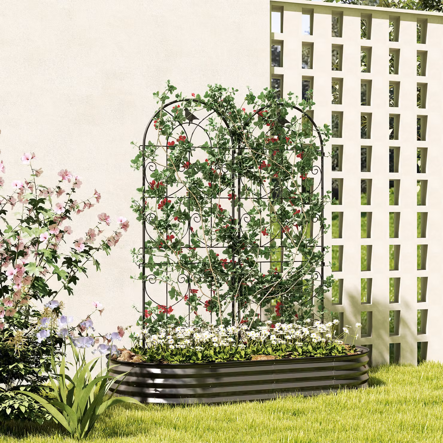 Outsunny Set of 2 Black Powder-Coated Metal Garden Trellis Panels for Climbing Plants, H 150 x W 50 cm – 2