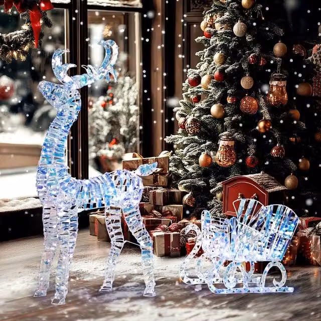 OUTSUNNY LED Lighted Christmas Reindeer with Sleigh in Silver – 1
