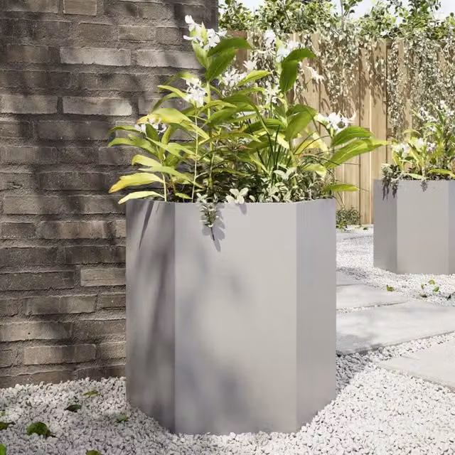 Berkfield Home Hexagon Stainless Steel Garden Planter, Silver, W: 46 cm, D: 40 cm, H: 45 cm