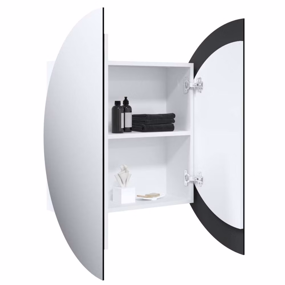 Berkfield Home Beautiful White Glossy Bathroom Cabinet with Round LED Mirror, W/D/H: 54 x 17.5 x 54 cm – 3