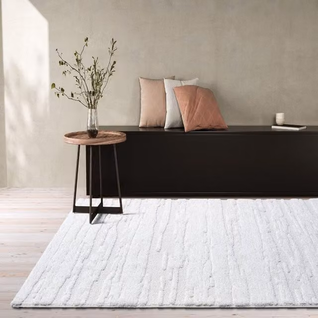 The Rug Shop UK Modern Abstract Easy to Clean Area Rug in Cream and White, W: 160 cm, D: 230 cm