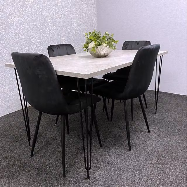 Kosy Koala Iron Stone Dining Table Set with 4 Chairs in Black