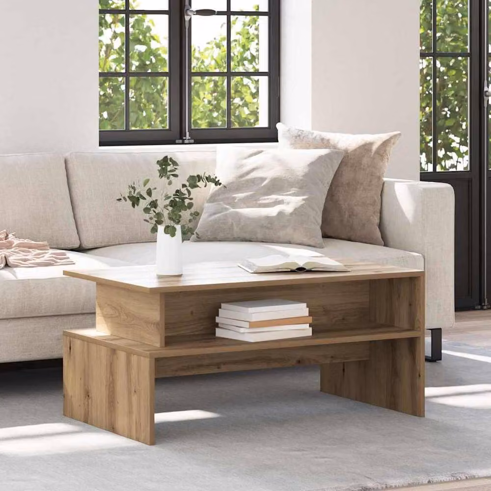 Berkfield Home Traditional Artisan Oak Coffee Table in Brown, W/D/H: 90 x 55 x 42.5 cm – 2