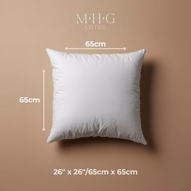 MHG Living White Square Microfibre and Hollowfibre Cushion Insert Pad, W/D/H: 65 x 65 x 65 cm