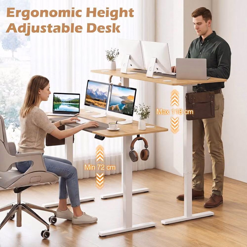 Gymax Height Adjustable Electric Standing Desk in White and Beige, W/D/H: 140 x 60 x 60 cm – 7