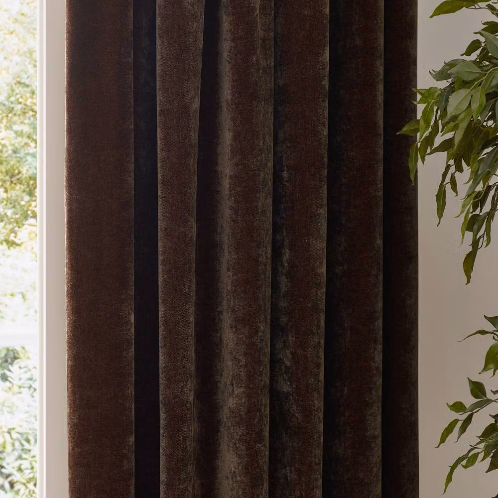 Yard Brown Heavy Chenille Blackout Pencil Pleat Curtain Pair, W: 229 cm, H: 229 cm – 3