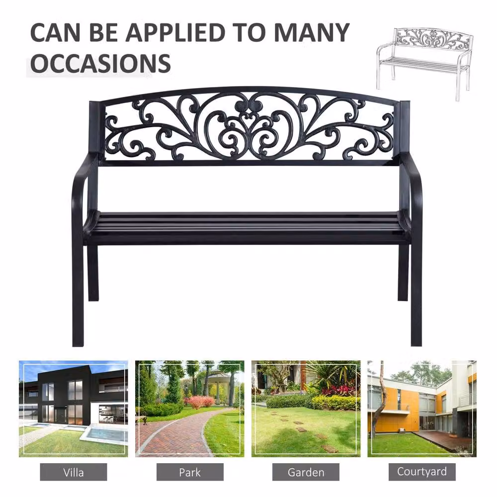 Wyld Haus Saradi Taro Black Steel 2 Seater Garden Bench – 6