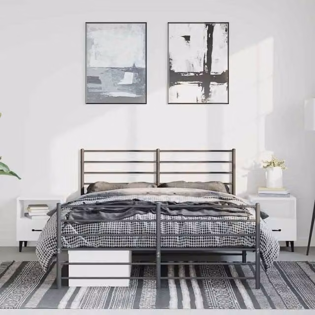 Berkfield Home Metal Bed Frame with Headboard and Footboard in Black, 135 x 190 cm Double – 1