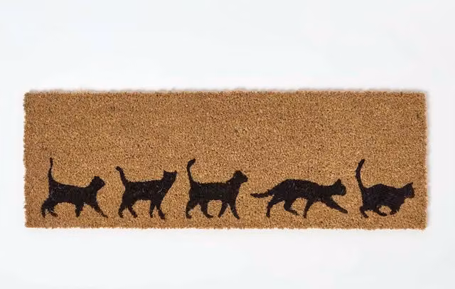 Homescapes Coir Doormat with Cat Silhouettes, W/D/H: 75 x 25 x 1.7 cm in Natural/Beige/Black