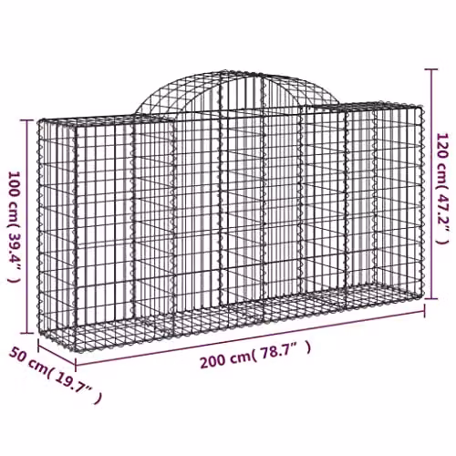 vidaXL Set of 6 Arched Gabion Baskets in Silver Galvanised Steel, W: 200 cm, D: 50 cm, H: 100-120 cm – 2