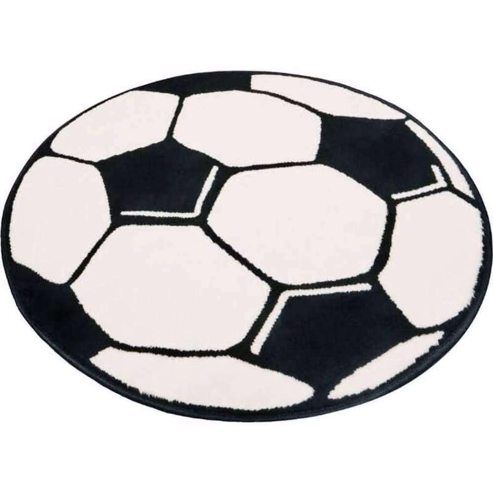 THE RUGS Velours Football Round Kids Play Mat, Black and Multicolour, Diameter: 100 cm – 7