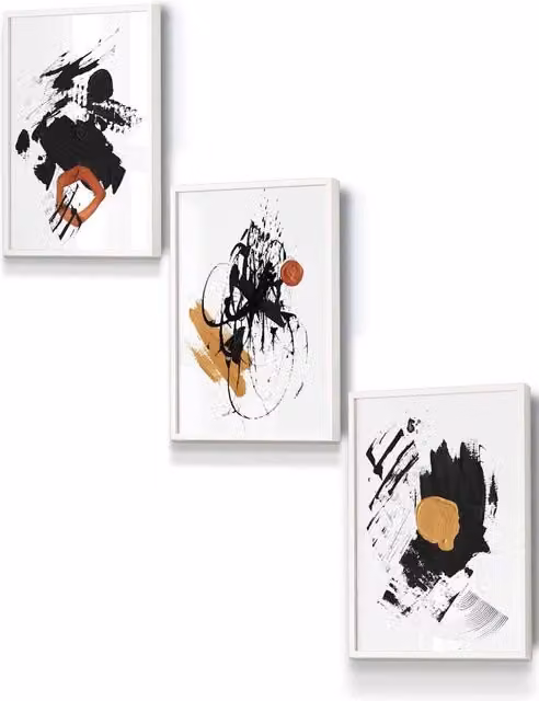 ARTZE Abstract Oil Strokes Framed Wall Art in Black, Yellow, Orange and White, W: 33 cm, H: 45 cm, D: 2 cm