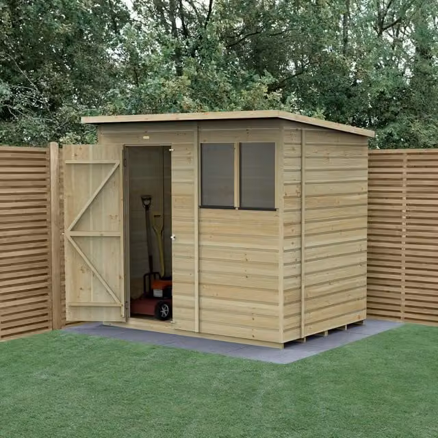 Beckwood Classic Pent Wood Shed in Brown, W: 213.36 cm, D: 152.4 cm, H: 182.88 cm