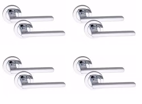 Golden Grace Leon Door Handle Set in Polished Chrome and Silver, 4 Pairs