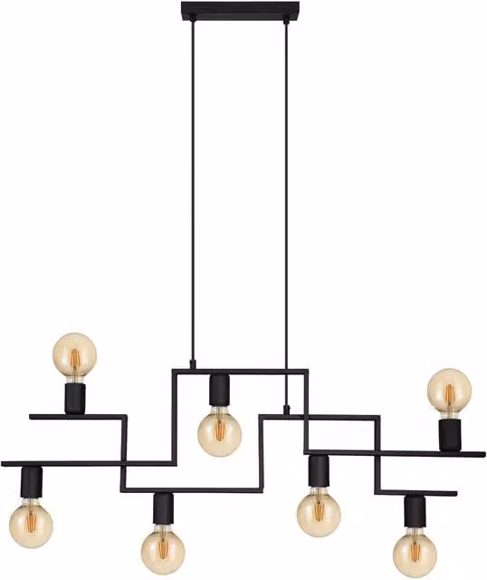 Loops Industrial Black Metal Hanging Ceiling Pendant Light with 7 x E27 Sockets