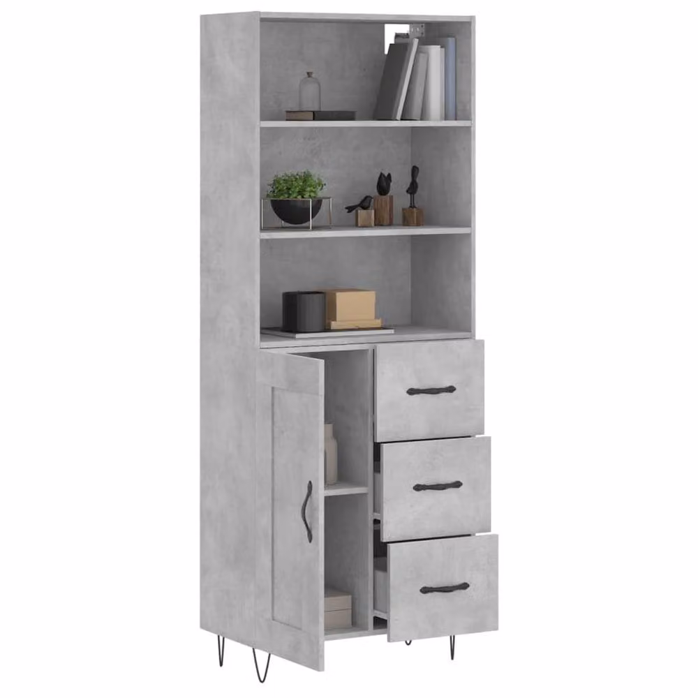 Berkfield Home Highboard in Concrete Grey, W/D/H: 69.5 x 34 x 180 cm – 3