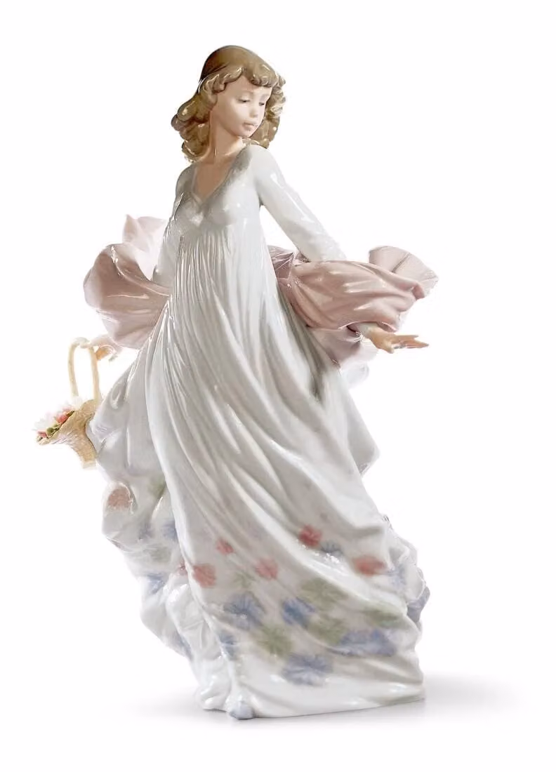 Lladró Spring Splendor Woman Porcelain and Metal Figurine in White