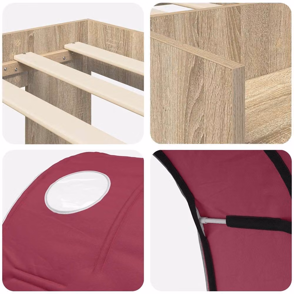 Berkfield Home Modern Single Bed Frame with Tunnel and Stairs in Sonoma Oak and Red Brown Engineered Wood – 3