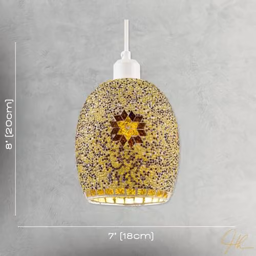 Happy Homewares Moroccan Dome Shaped Glass Pendant Light Shade in Gold, Yellow and Brown, W/D/H: 20 x 18 x 18 cm – 3