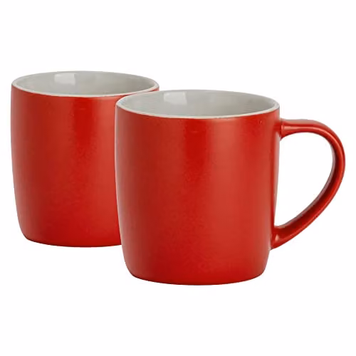 Argon Tableware Matte Red Stoneware Coffee Mugs, 350ml, Pack of 2