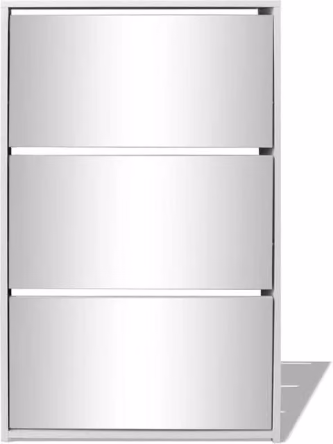 Berkfield Home Modern Glossy White 3-Layer Shoe Cabinet with Mirror and Tilting Compartments W/D/H: 63 x 17 x 102.5 cm