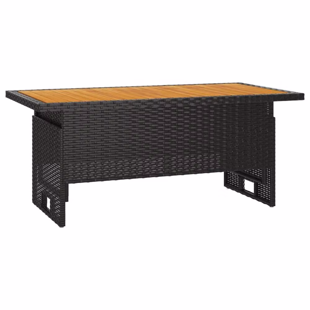 Berkfield Home Height Adjustable Garden Table in Black Acacia Wood and Poly Rattan, W: 100 cm, D: 50 cm, H: 43-63 cm – 3