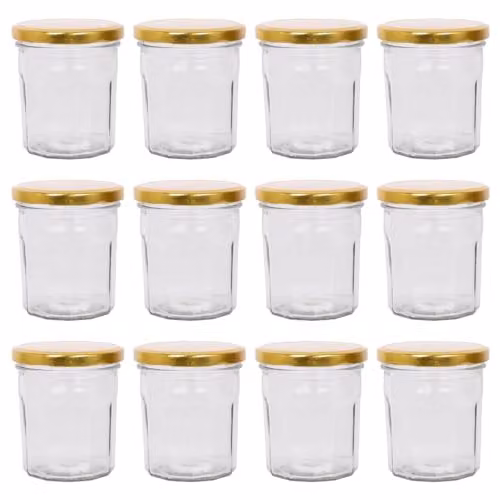 Argon Tableware Transparent Glass Jam Jars with Airtight Gold Metal Lids, 250ml, Pack of 12 – 1
