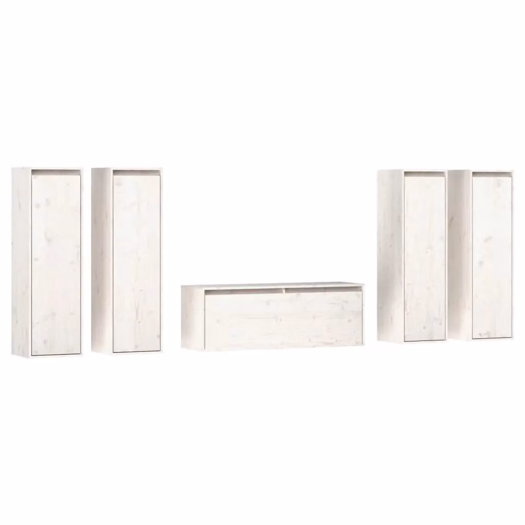 Berkfield Home Classic White Solid Wood Pine TV Cabinet Set of 5 – 2
