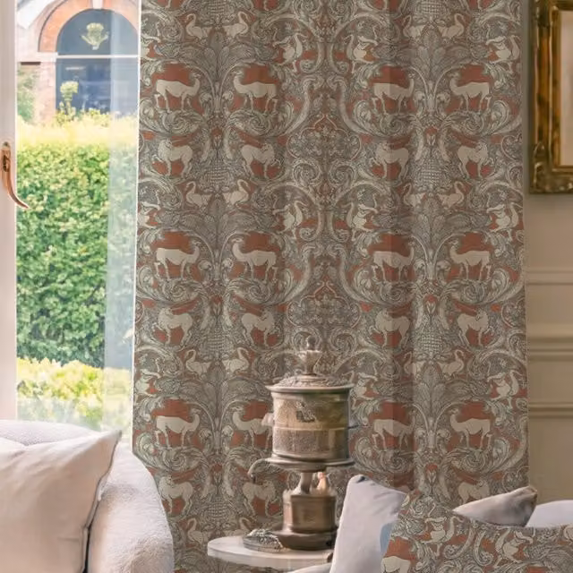 HOUSE Llewelyn-Bowen Menagerie Artois Made To Measure Blackout Cotton Curtains in Scarlet Red and Orange Floral Animal Print
