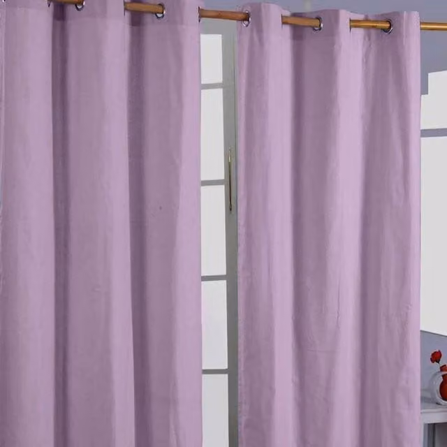 Homescapes Plain Cotton Eyelet Curtain Pair in Purple, Width: 137 cm, Height: 117 cm